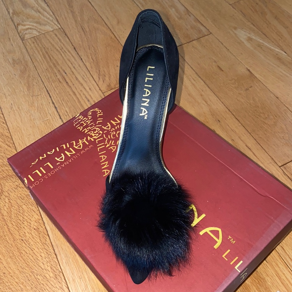 Selina High Heel Stiletto with Rabbit Fur Pom Pom by Liliana Size 8